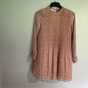 Code X Mode midi dress‎ pink floral boho Small pleated lined  cottage Core